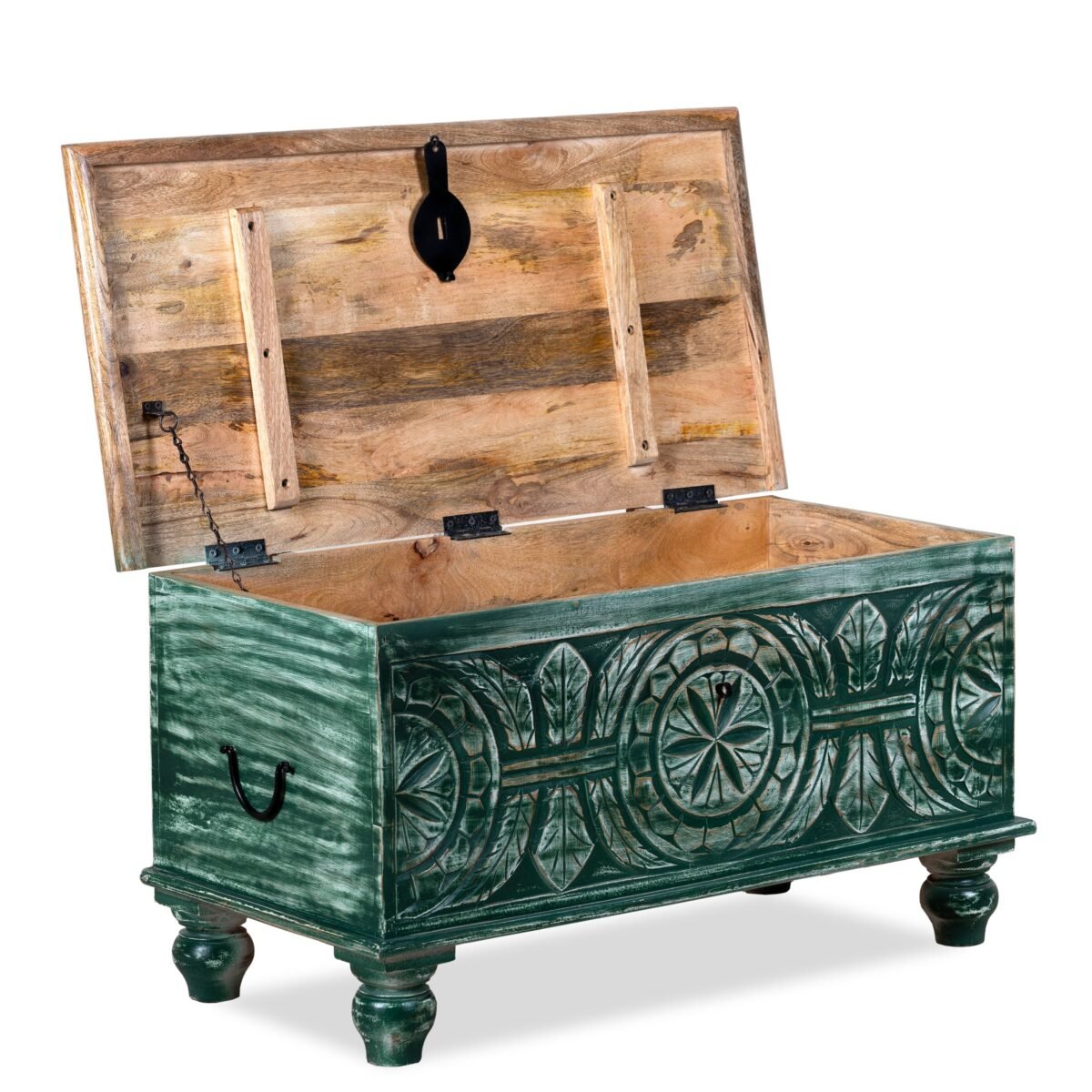 Wooden Carving Coffee Table/ Lifting Top Coffee Table/Coffee Table Storage/Small Coffee Table/Storage Trunk/rustic coffee table - Dark Green - Image 3