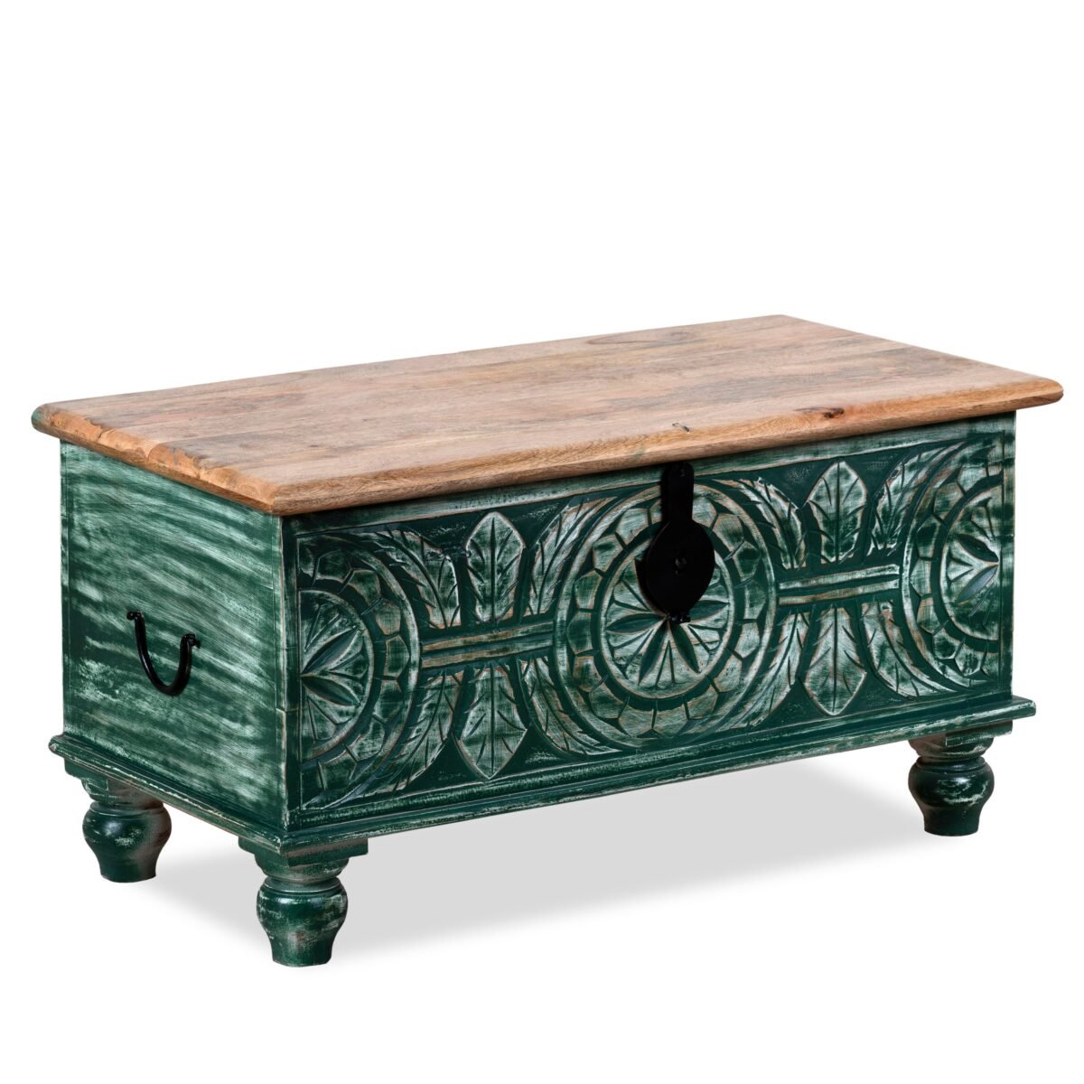 Wooden Carving Coffee Table/ Lifting Top Coffee Table/Coffee Table Storage/Small Coffee Table/Storage Trunk/rustic coffee table - Dark Green - Image 5