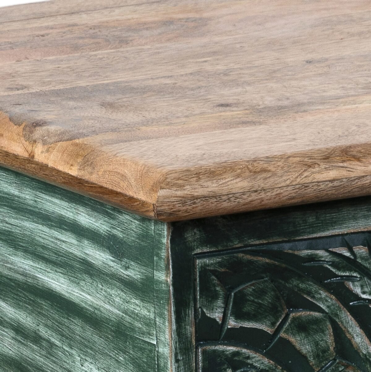 Wooden Carving Coffee Table/ Lifting Top Coffee Table/Coffee Table Storage/Small Coffee Table/Storage Trunk/rustic coffee table - Dark Green - Image 9