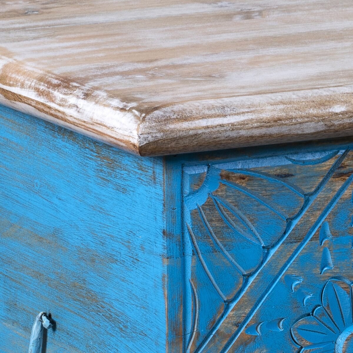 Sky Blue Carved Wooden Lift-Top Coffee Table with Storage - Image 6