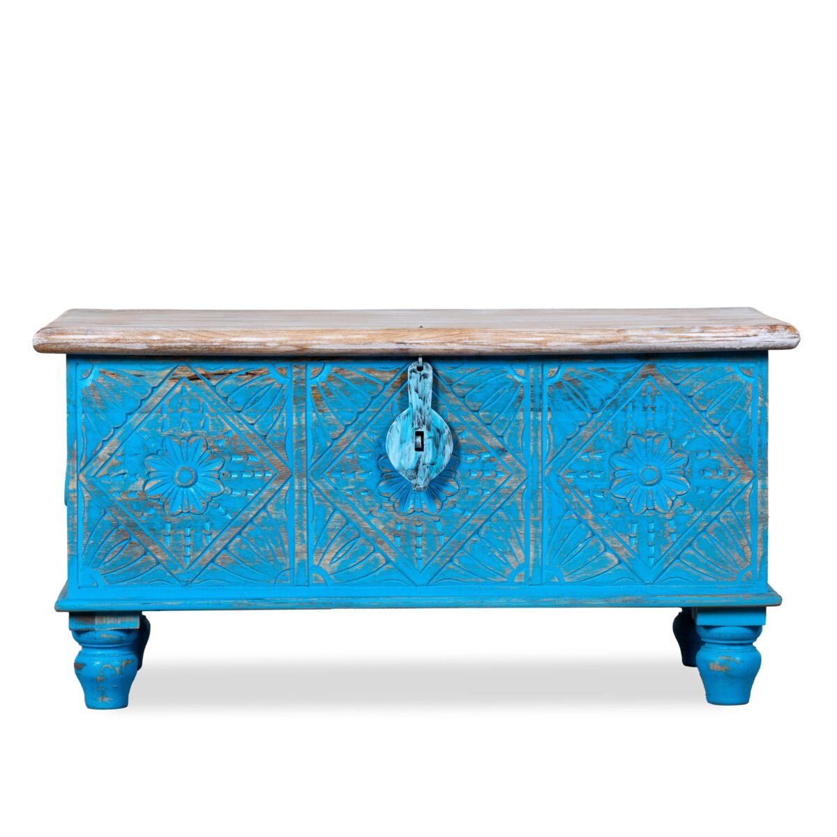 Sky Blue Carved Wooden Lift-Top Coffee Table with Storage - Image 8