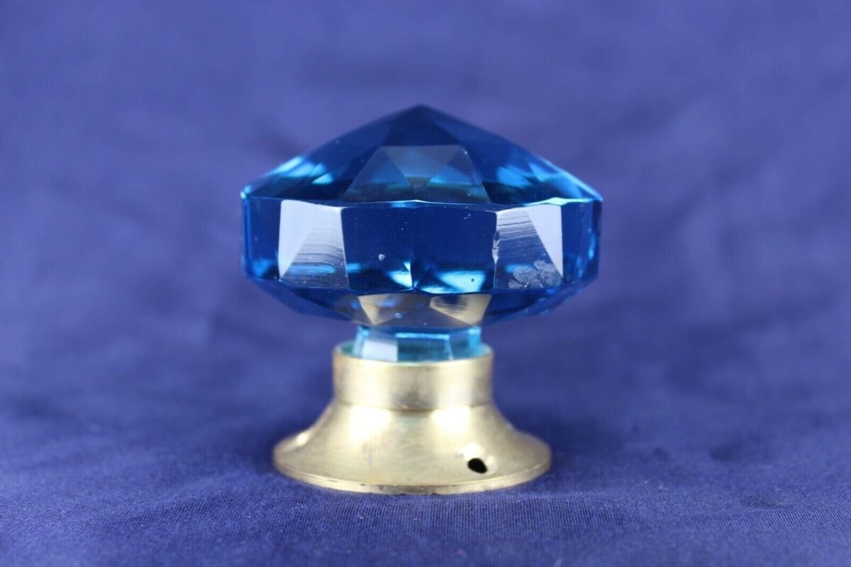 Cut Glass Door Knob Vintage Victorian Clear Blue Glass Brass Door Handle - Image 2