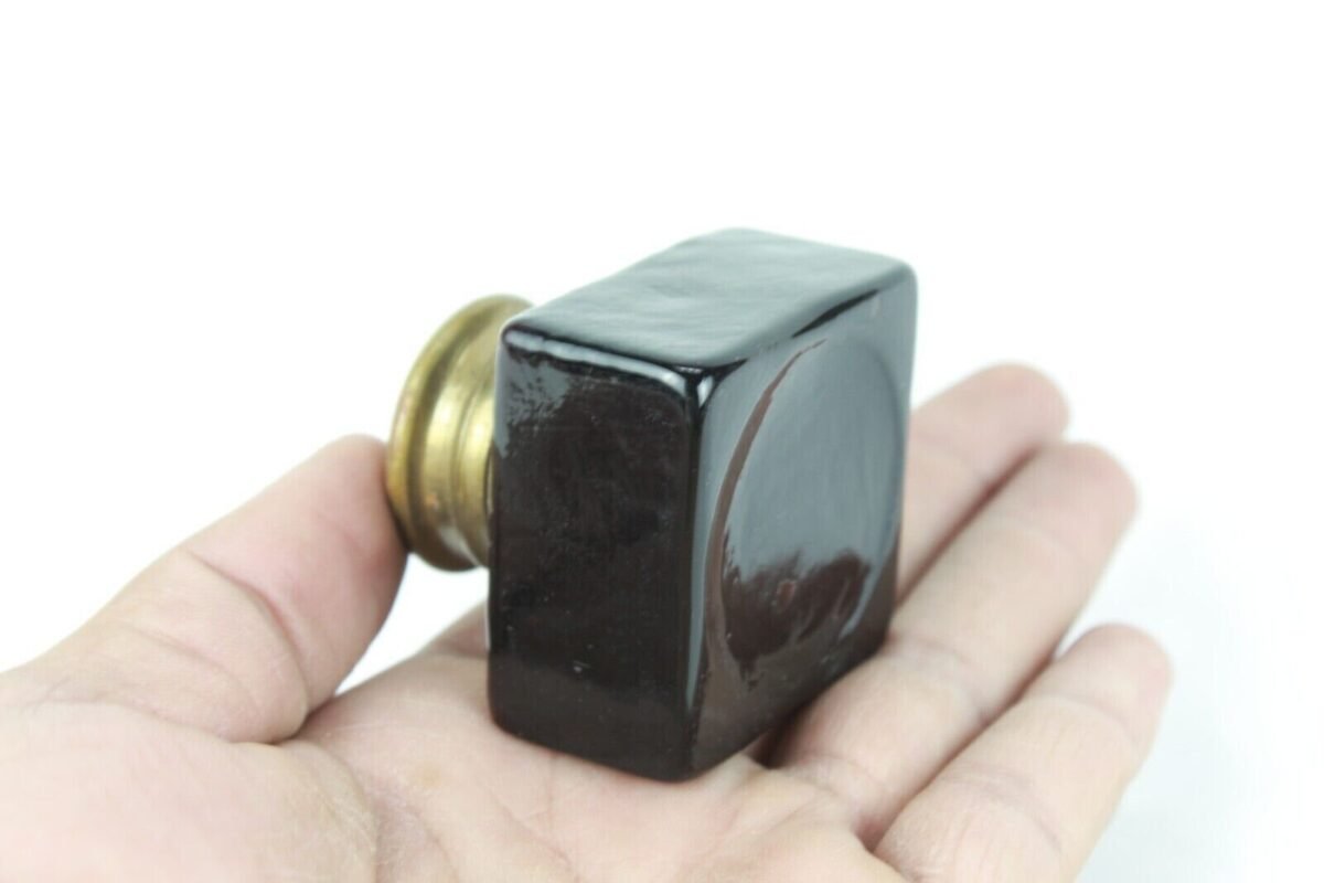 Vintage Victorian Style Thick Black Glass Inkpot with Rare Cap Fitted Inkwell - Image 9