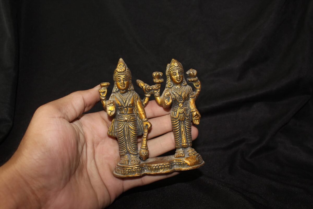 Handmade Indian Brass Lakshmi Narayana Statue Vishnu & Laxmi Standing Figurine Hindu God Goddess Sculpture Home Decor Gift - Image 6