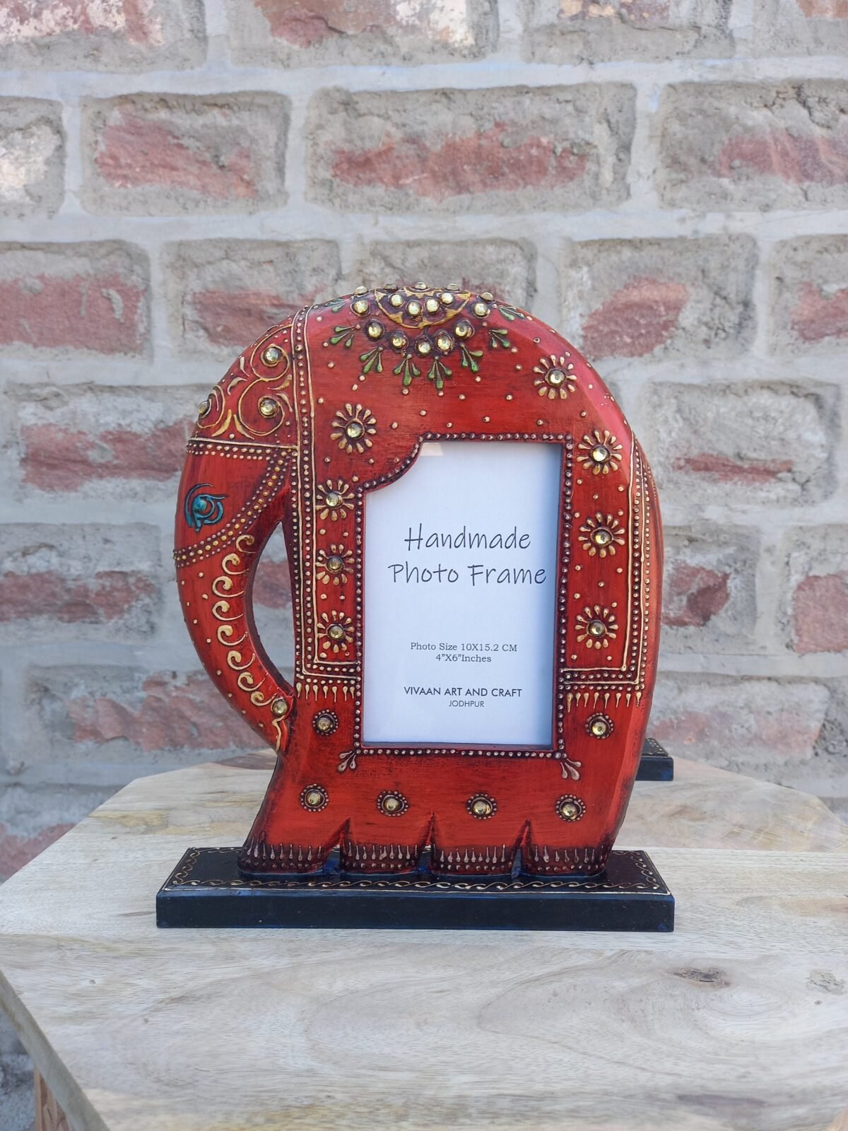 Hand-Carved Wooden Elephant Photo Frame