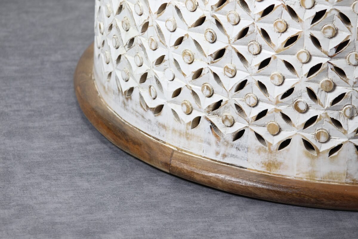 Wooden Carved Round Storage Coffee Table - Image 6