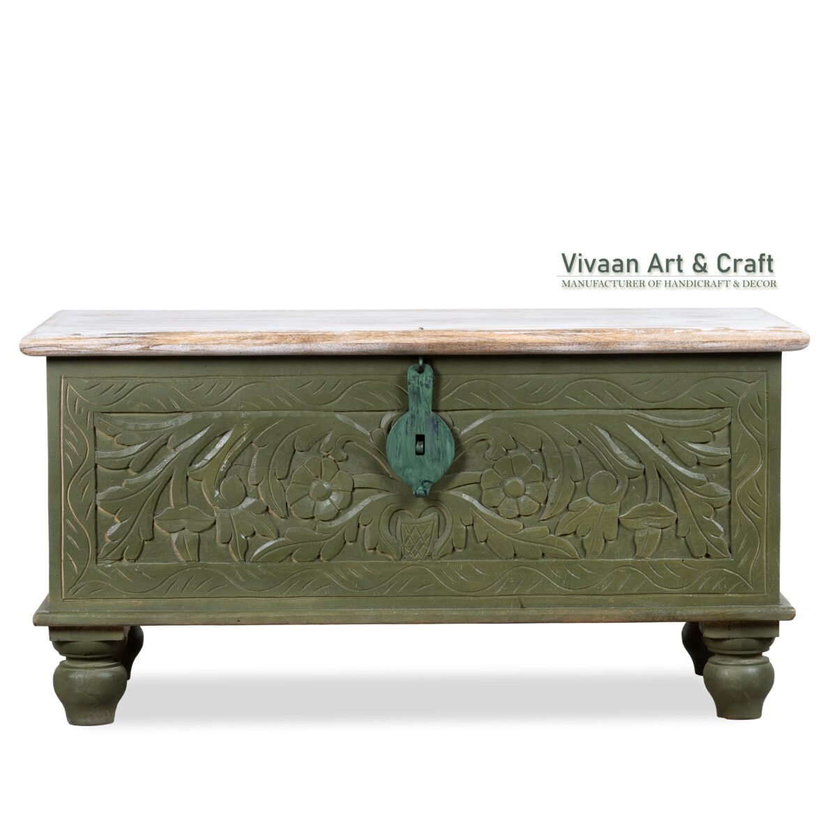 Wooden Carving Lift Top Coffee Table with Storage - Rustic & Compact
