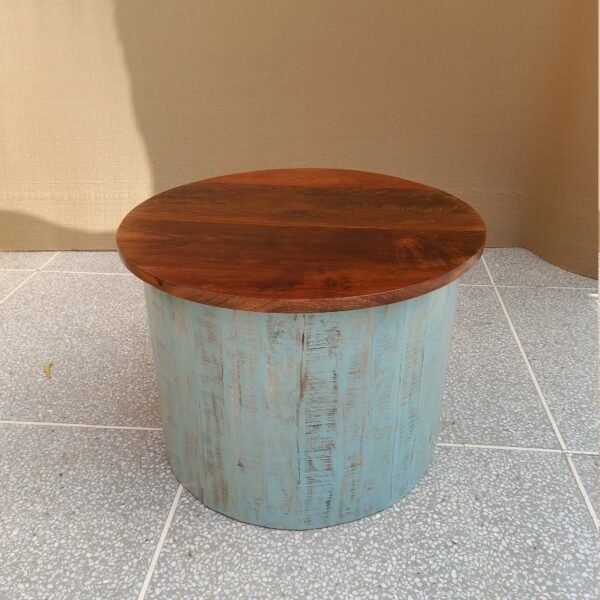 Distressed Blue Round Wooden Coffee Table