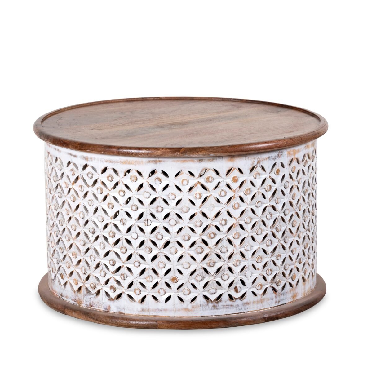 Wooden Carved Round Storage Coffee Table