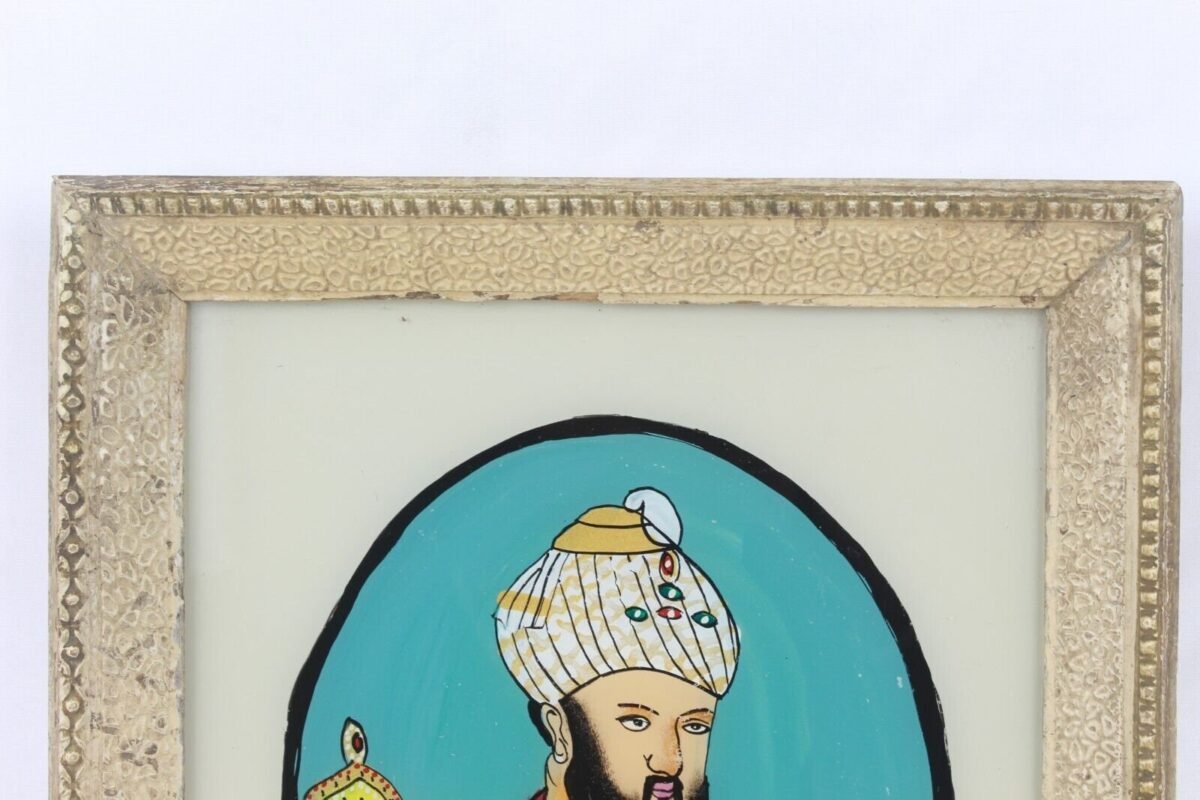 Mughal Babur Reverse Glass Painting - Framed Miniature Art - Image 4