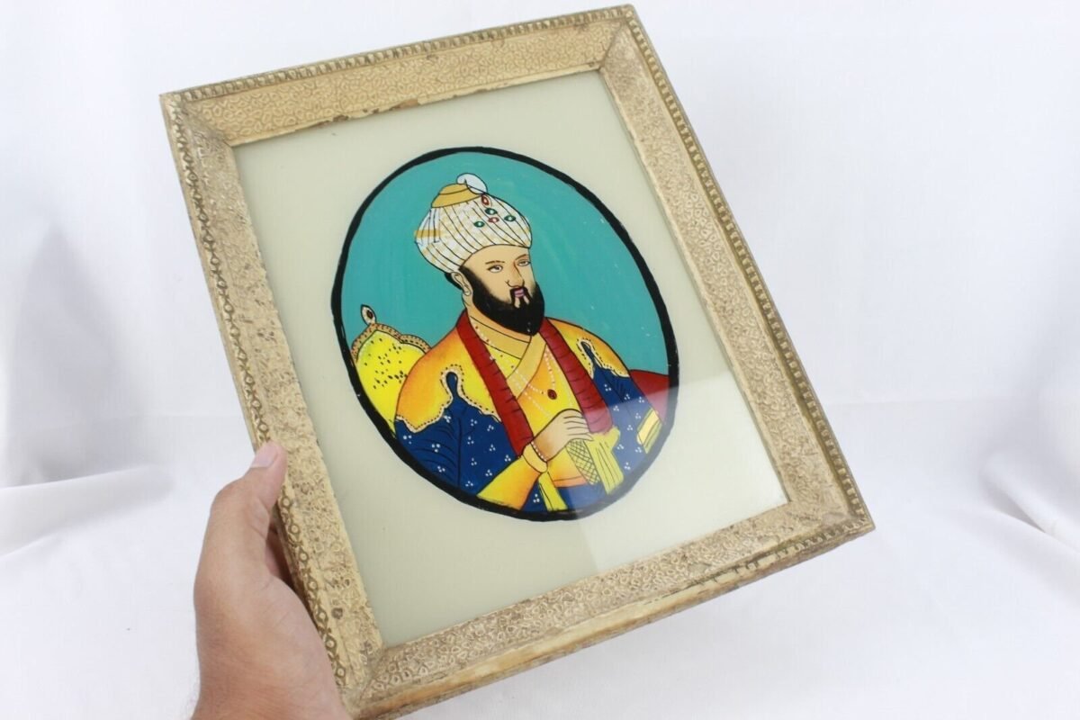 Mughal Babur Reverse Glass Painting - Framed Miniature Art - Image 9