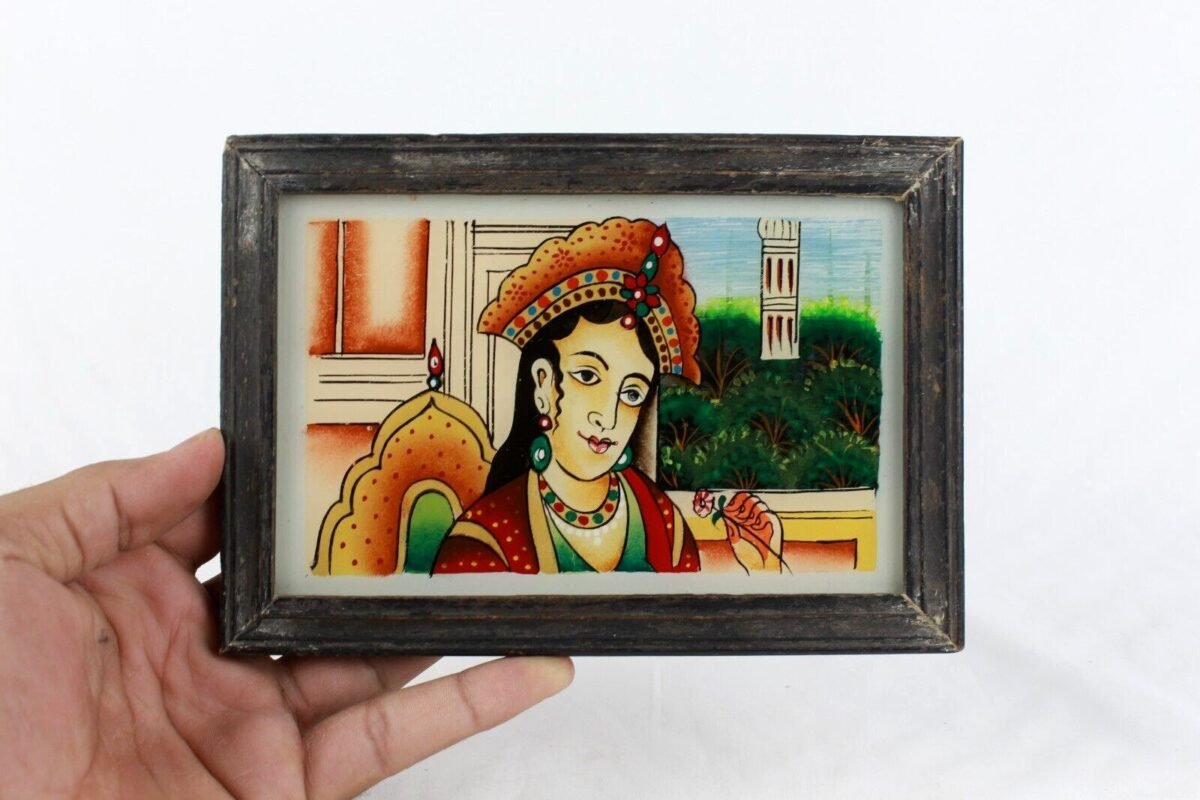Mughal Queen Reverse Glass Painting - Image 9