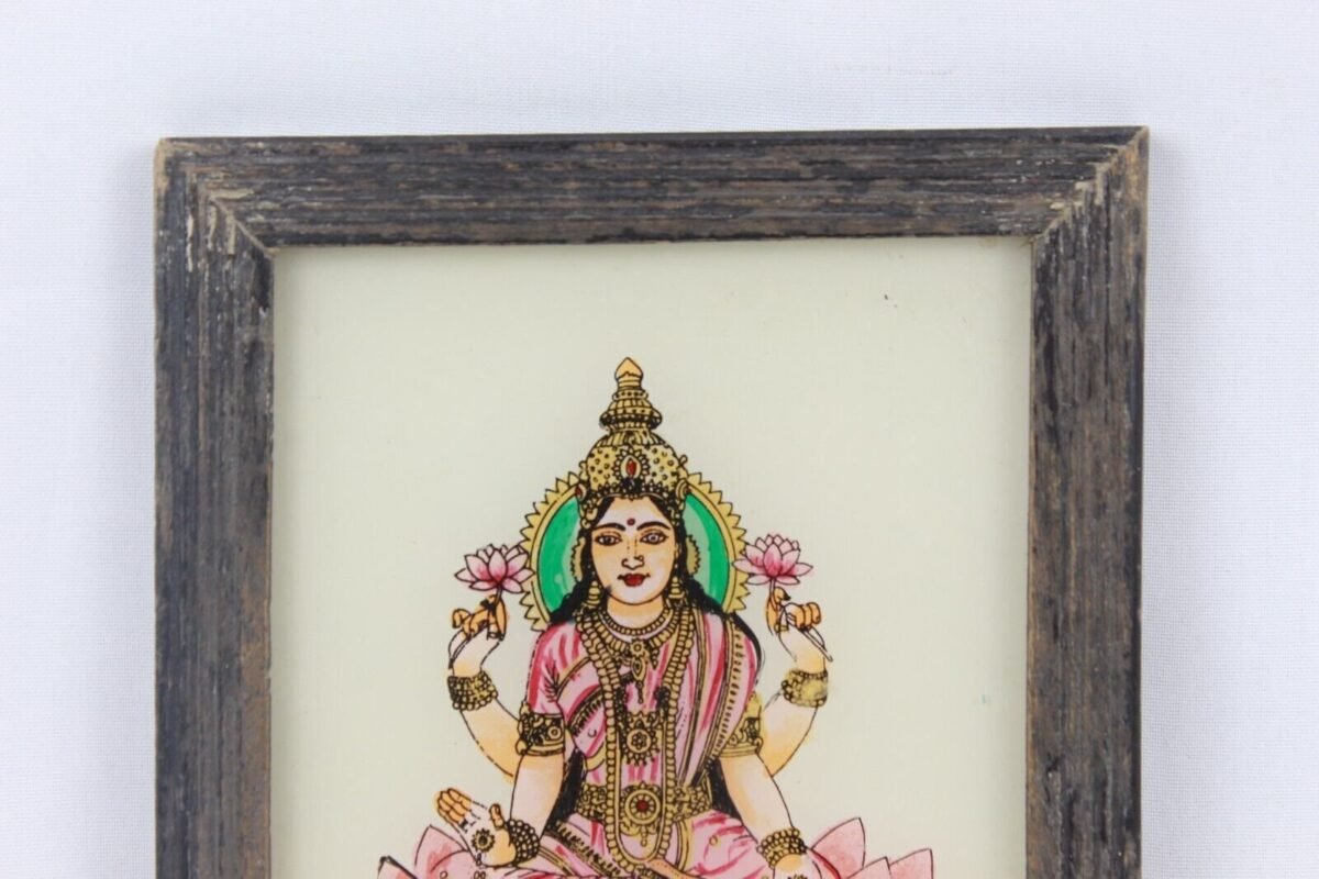 Reverse Glass Painting - Goddess Laxmi Miniature Framed - Image 3