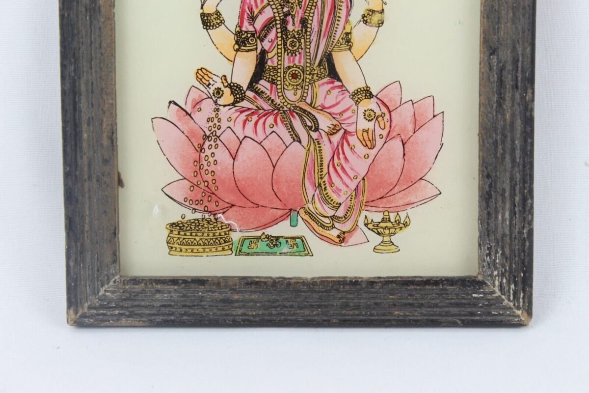 Reverse Glass Painting - Goddess Laxmi Miniature Framed - Image 4