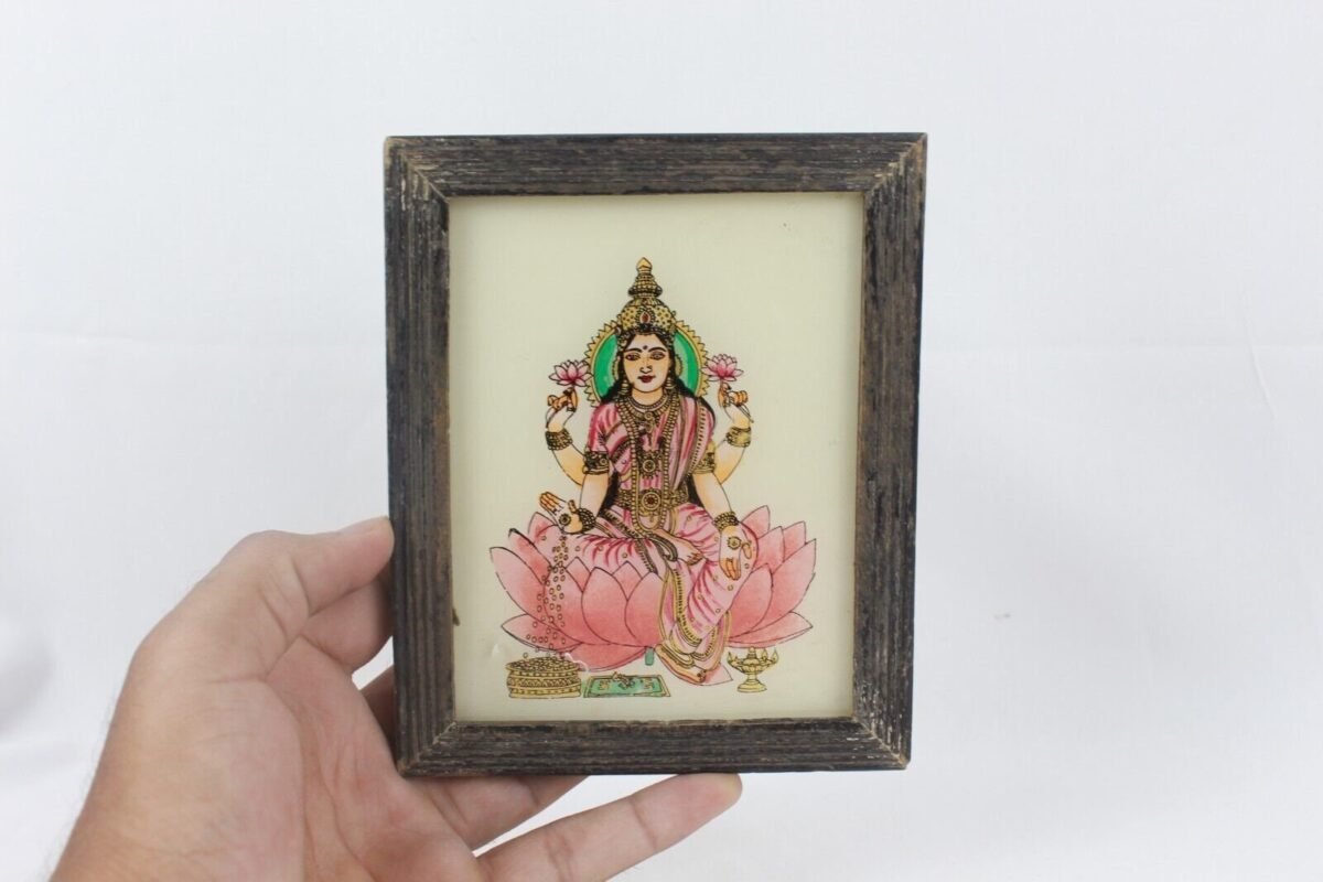 Reverse Glass Painting - Goddess Laxmi Miniature Framed - Image 6