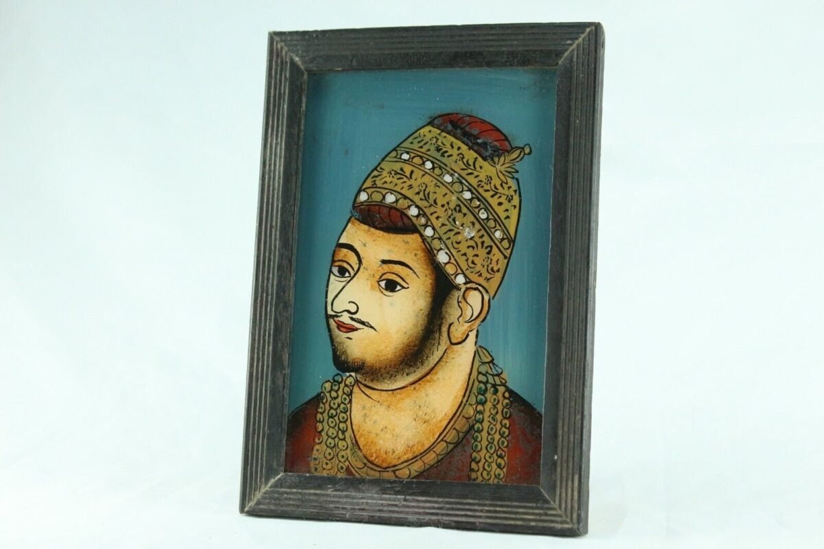 Vintage Deccan Reverse Glass Art - Adil Shah II Portrait - Image 3