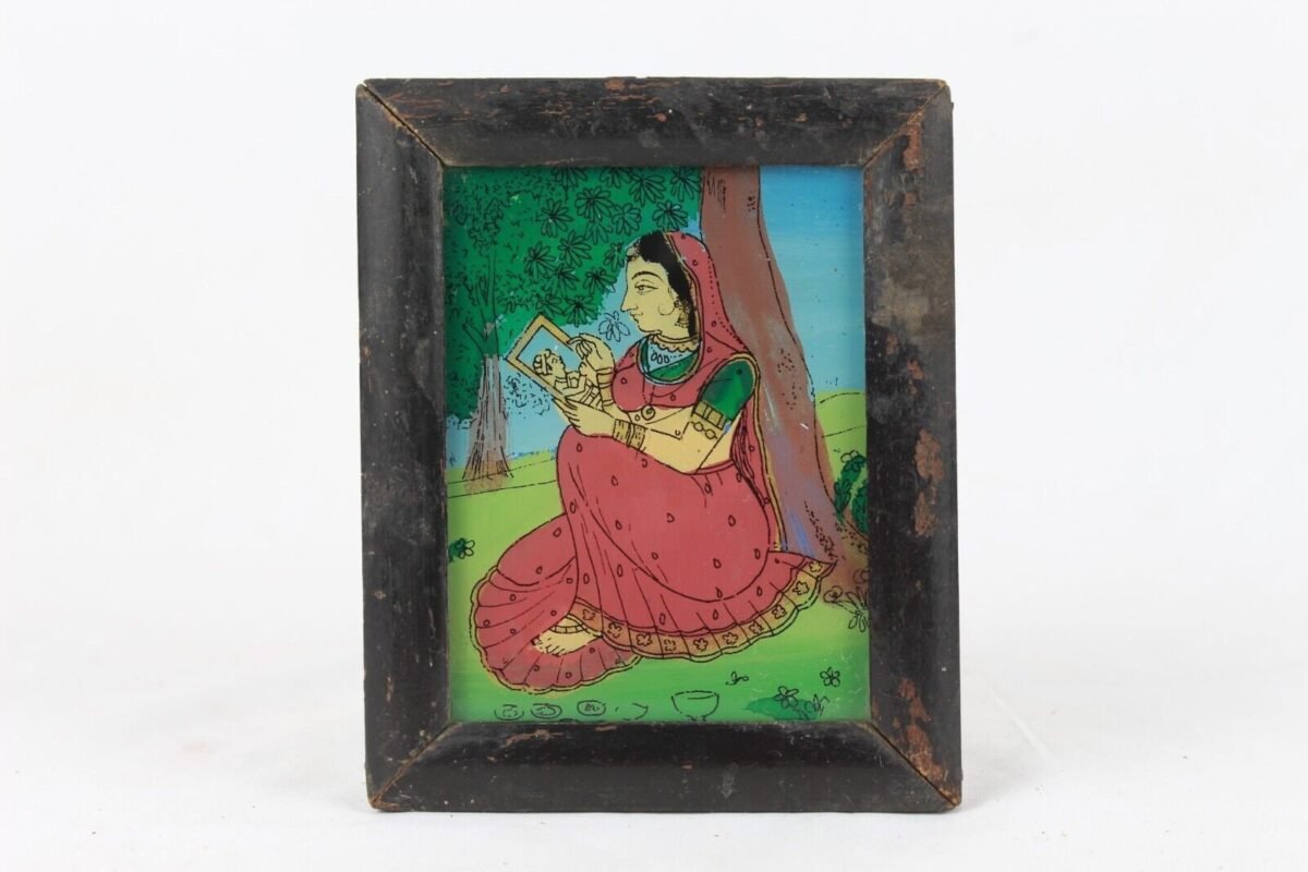 Reverse Glass Painted Indian Woman Frame - Image 3
