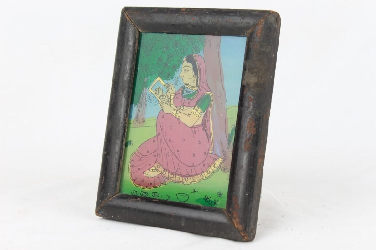 Reverse Glass Painted Indian Woman Frame - Image 4