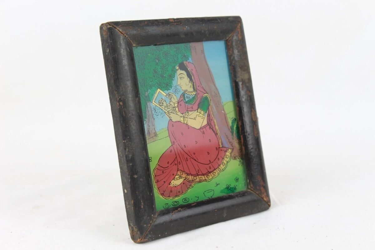 Reverse Glass Painted Indian Woman Frame - Image 5