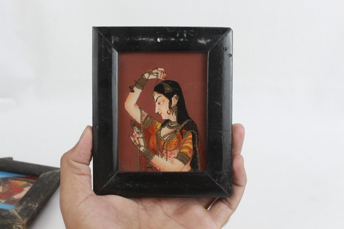 Vintage Indian Lady Portrait Reverse Glass Painting Frames (Set of 3) - Image 5