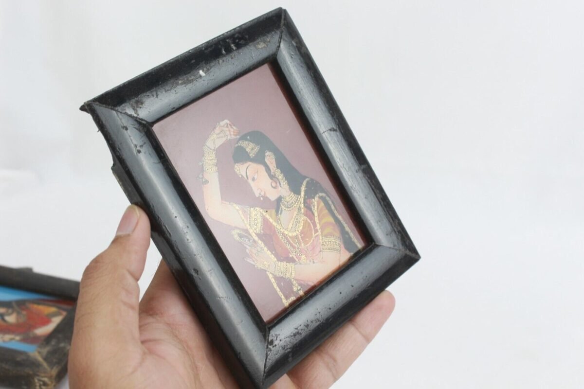 Vintage Indian Lady Portrait Reverse Glass Painting Frames (Set of 3) - Image 6