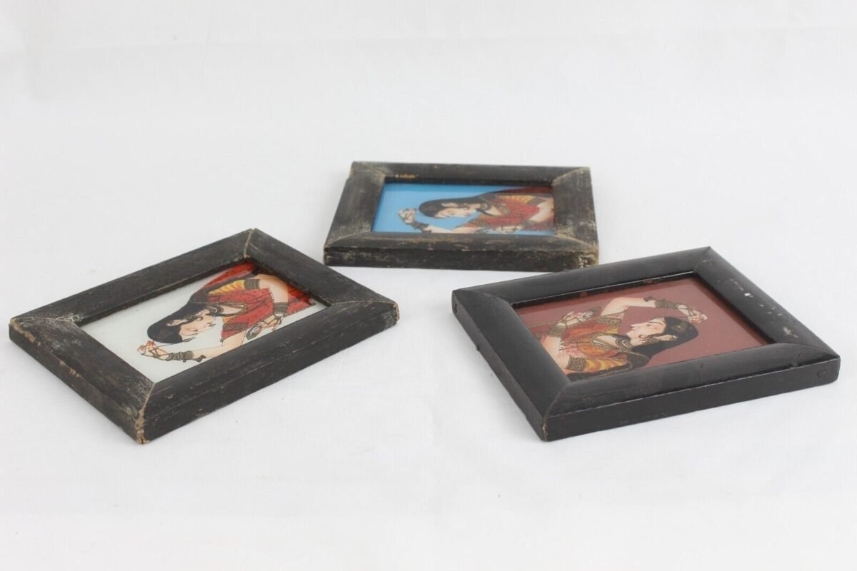 Vintage Indian Lady Portrait Reverse Glass Painting Frames (Set of 3) - Image 7
