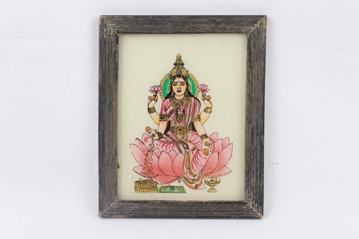 Reverse Glass Painting - Goddess Laxmi Miniature Framed