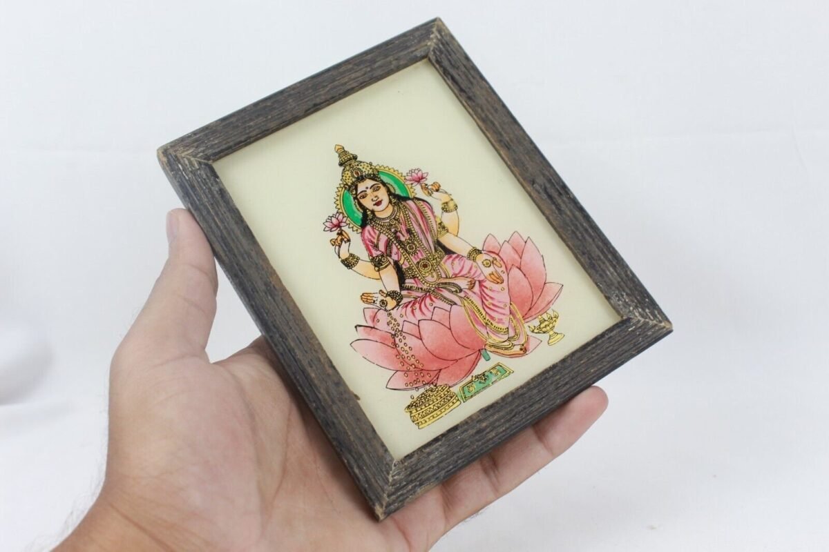 Reverse Glass Painting - Goddess Laxmi Miniature Framed - Image 8