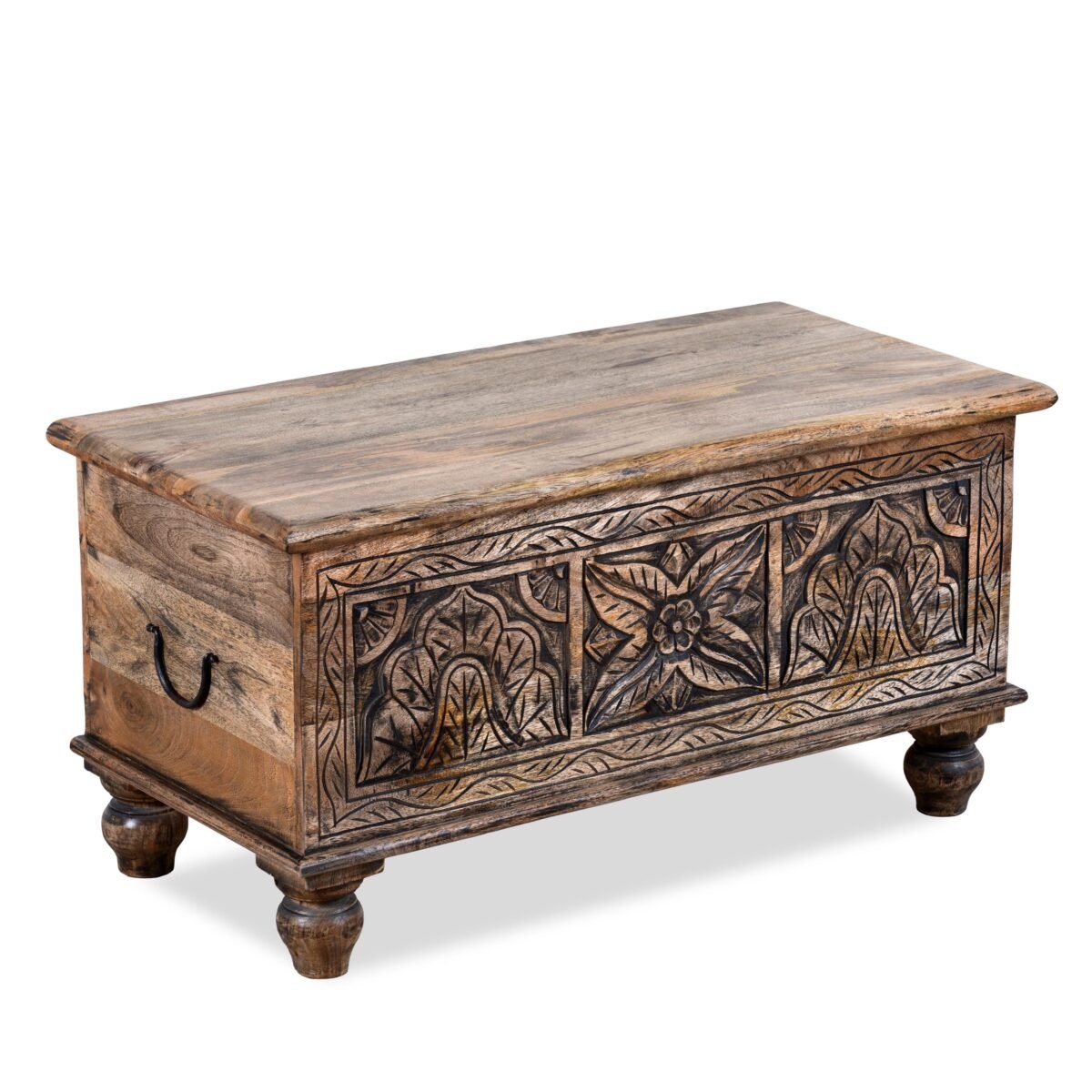 Lifting Top Wooden Coffee Table with Storage - Rustic Carved Design - Image 4