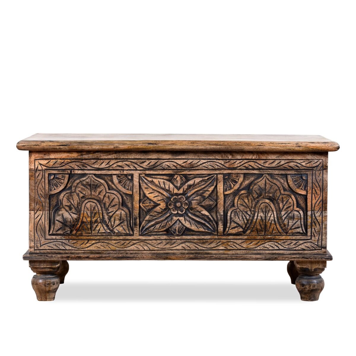 Lifting Top Wooden Coffee Table with Storage - Rustic Carved Design - Image 2
