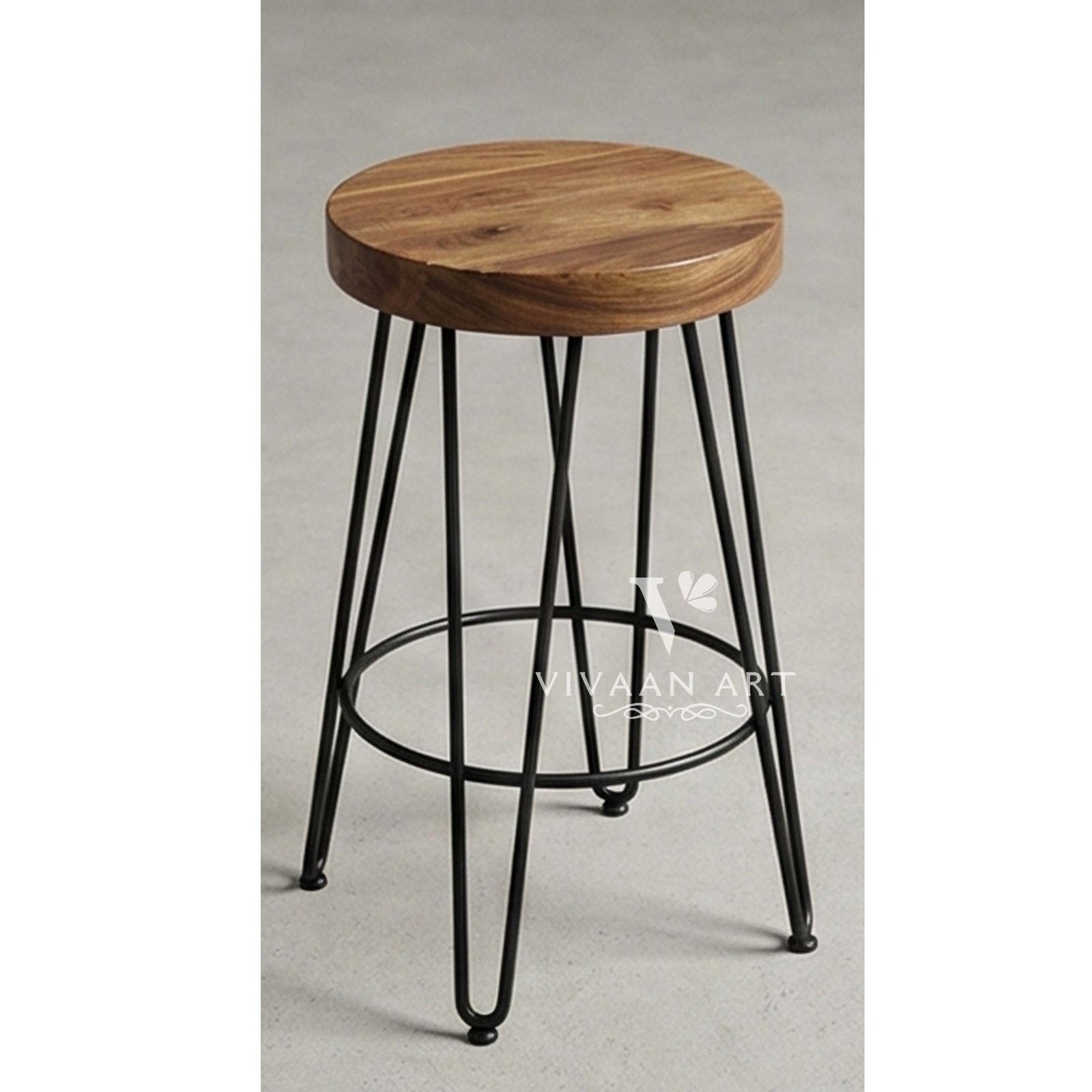 Modern Wooden Top Bar Stool with Metal Hairpin Legs