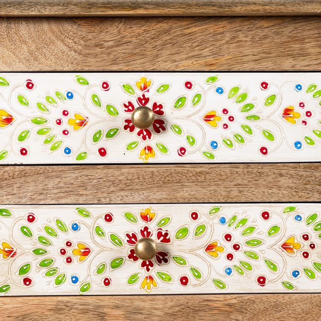 Handcrafted Solid Wood Floral Painted Console Table with 4 Drawers - Image 3